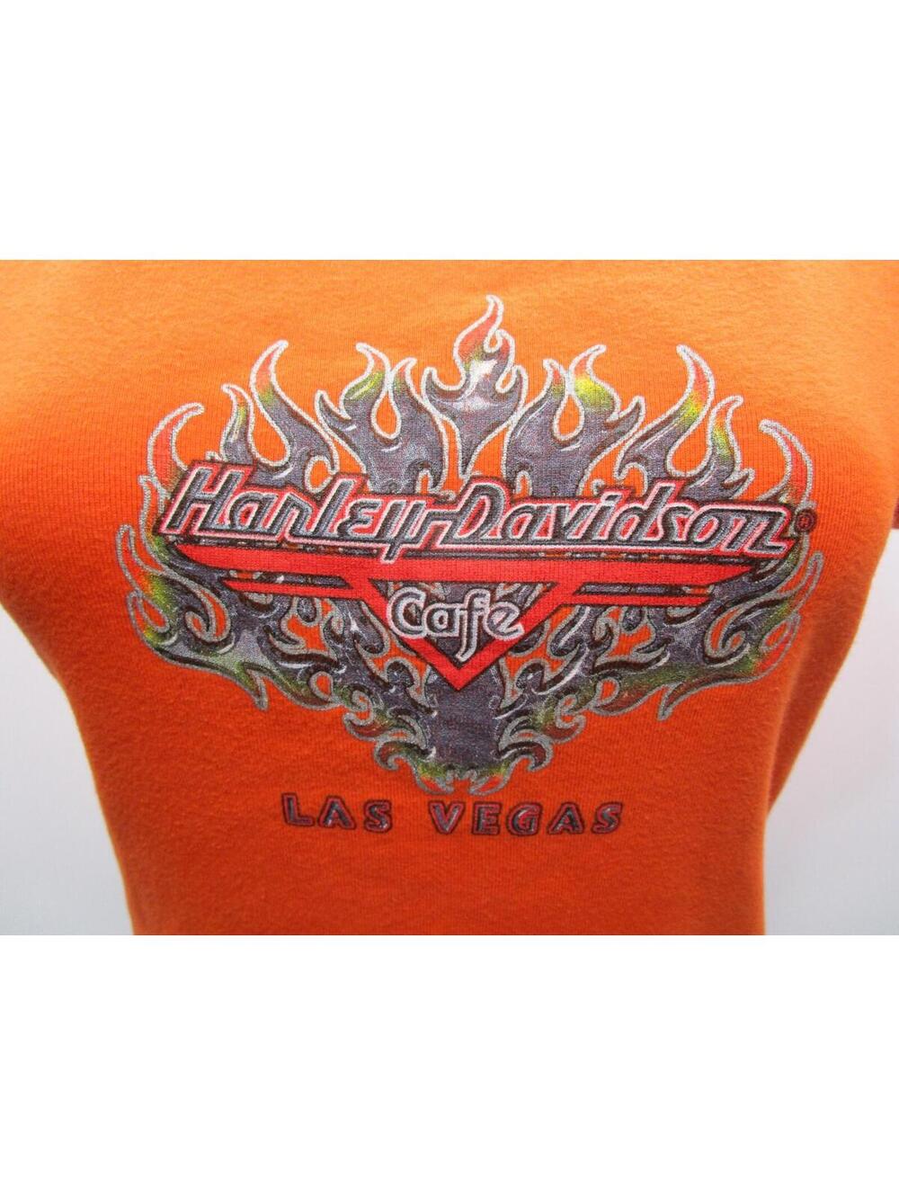 Harley Davidson Wmn's Shirt Size XL Late Vintage 90'S  Orange Black Side Insert - Picture 2 of 9